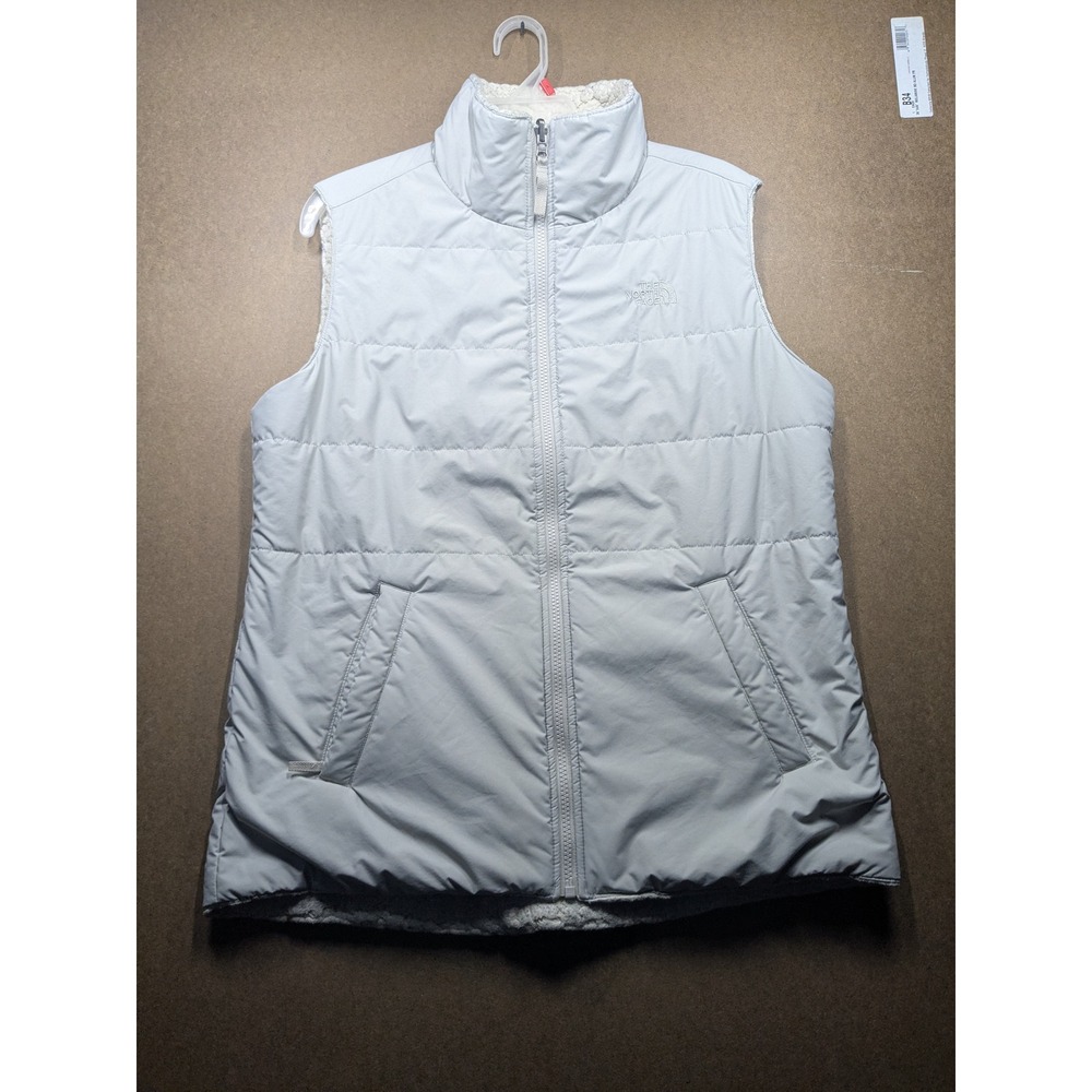 The North Face Mossbud Swirl Reversible Vest Gray Sherpa Fleece Womens Medium